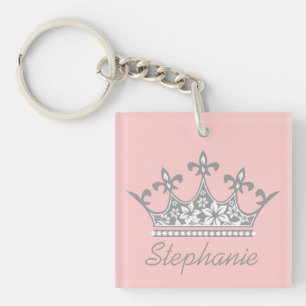 Pretty Pink & Grey Crown Custom Key Chain