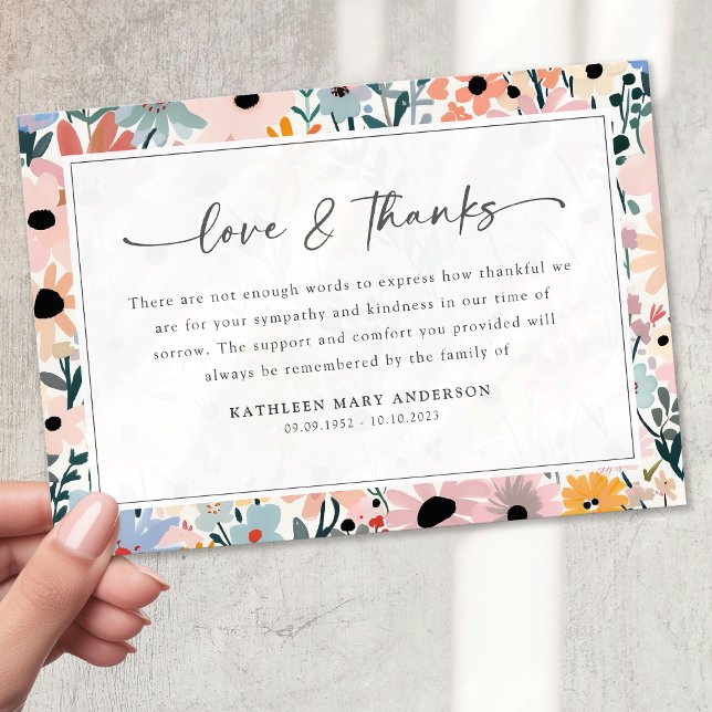 Pretty Pink Grey Floral Sympathy Funeral Thank You Card (Creator Uploaded)