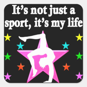 PRETTY PINK GYMNASTICS IS MY LIFE DESIGN SQUARE STICKER