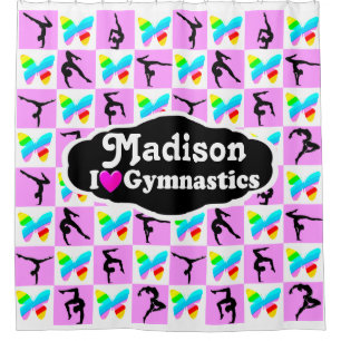 PRETTY PINK GYMNASTICS PERSONALIZED SHOWER CURTAIN
