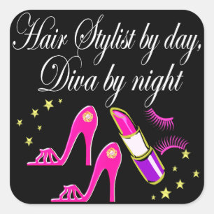 PRETTY PINK HAIR STYLIST AND BEAUTY SALON SQUARE STICKER