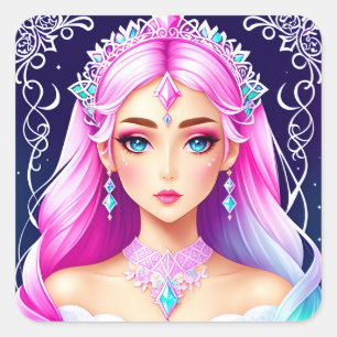 Pretty Pink-Haired Princess Sticker Design