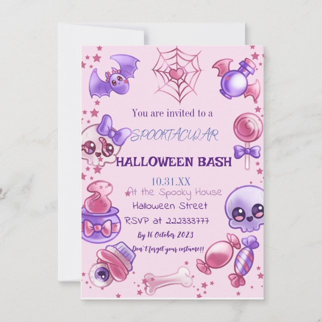 Pretty Pink Halloween  Invitation (Front)