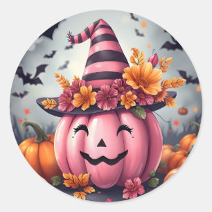 Pretty Pink Halloween Pumpkin Jack-o-lantern Classic Round Sticker