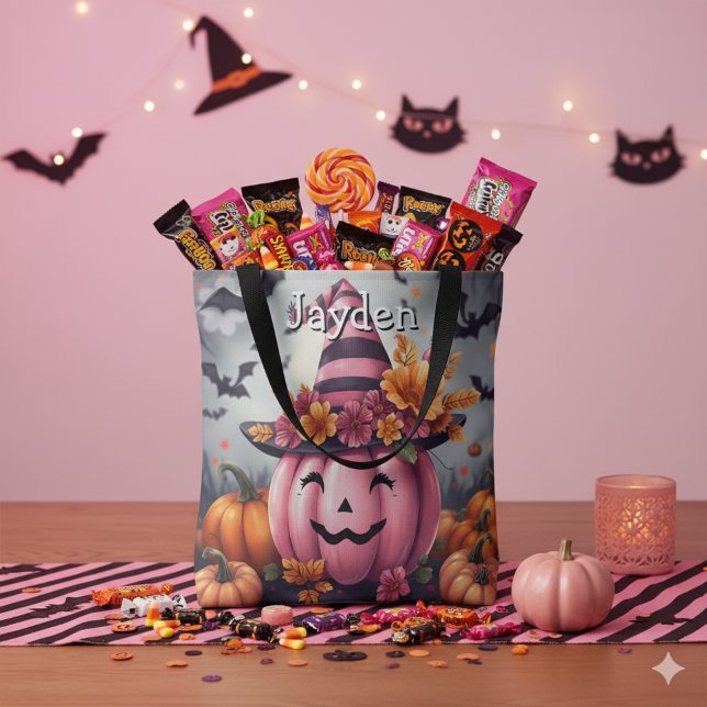 Pretty Pink Halloween Pumpkin Personalised Tote Bag (Creator Uploaded)