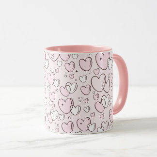 Pretty Pink Hand Drawn Bubble Hearts Valentine Mug