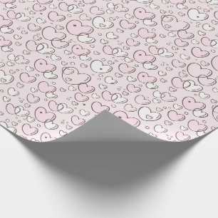 Pretty Pink Hand Drawn Bubble Hearts Valentine Wrapping Paper