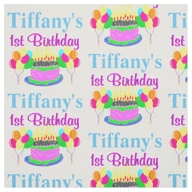 PRETTY PINK HAPPY 1ST BIRTHDAY PERSONALIZED FABRIC (Swatch)
