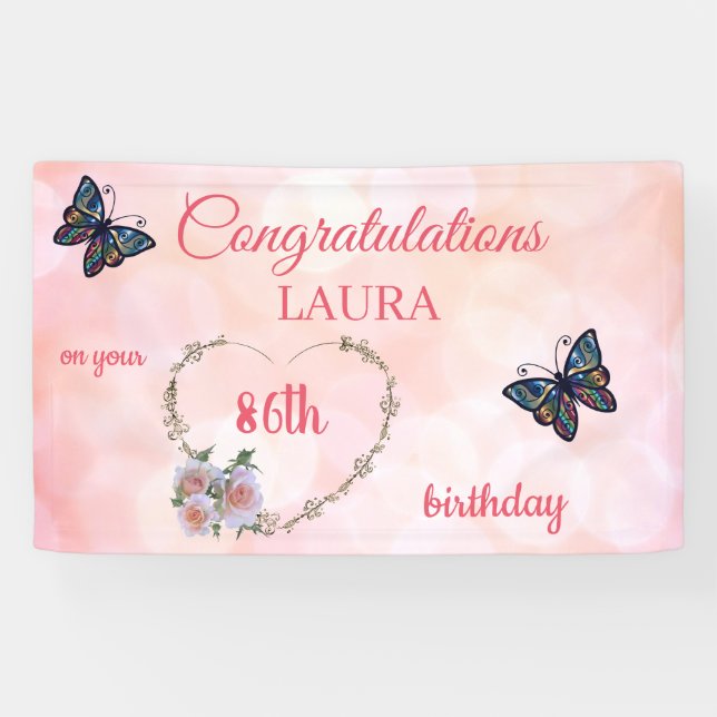 Pretty Pink Happy 86th Birthday Banner (Horizontal)