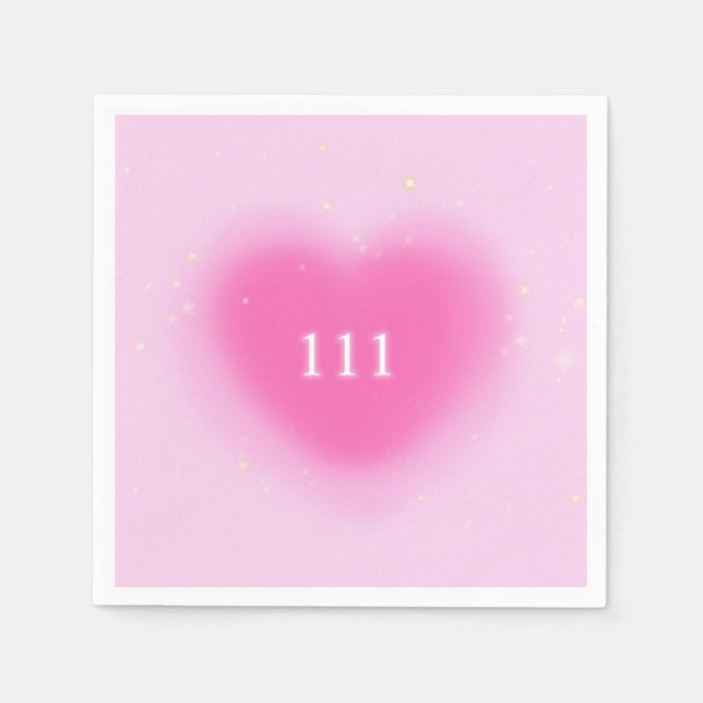 Pretty Pink Heart Aesthetic Angel Number 111 Party Napkin (Front)