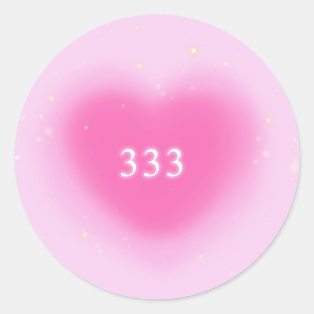 Pretty Pink Heart Aesthetic Angel Number 333  Classic Round Sticker (Front)