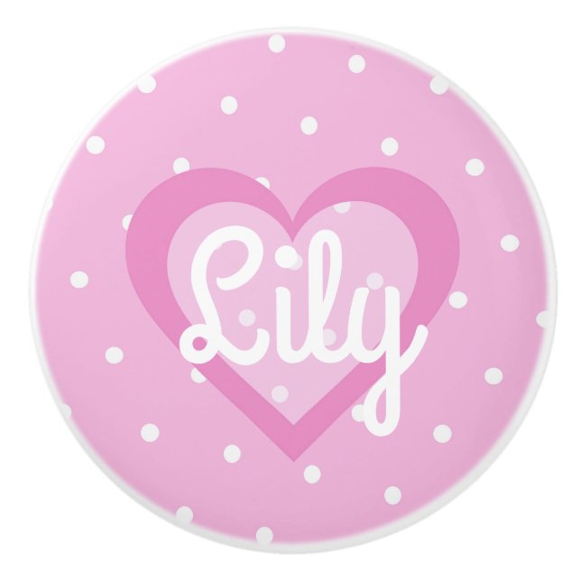 Pretty Pink Heart Ceramic Knob (Front)