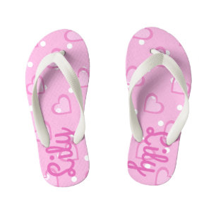 Pretty Pink Heart Customisable Kids Flip Flops