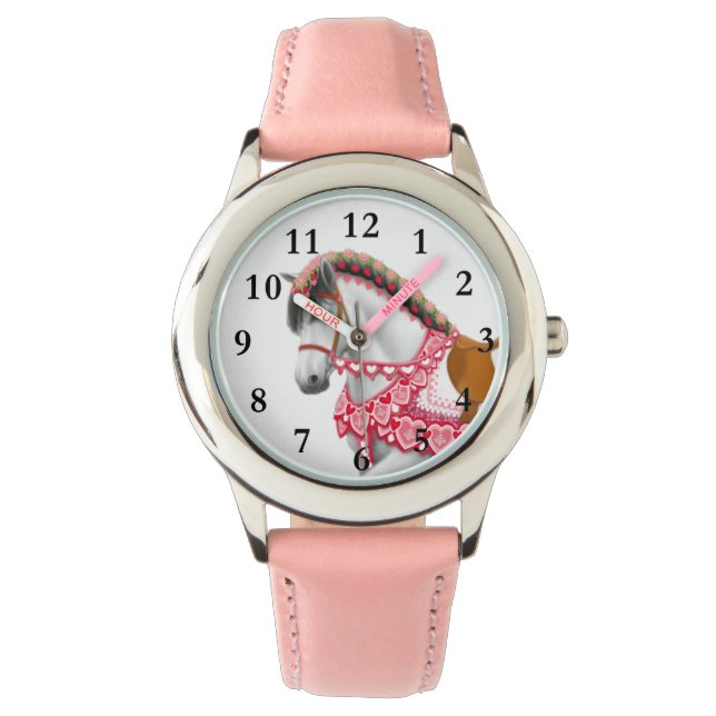 Pretty Pink Heart Parade Horse Kids Watch (Front)