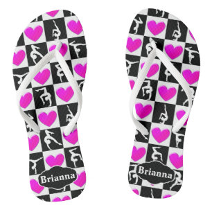 PRETTY PINK HEART PERSONALIZED GYMNAST FLIP FLOPS