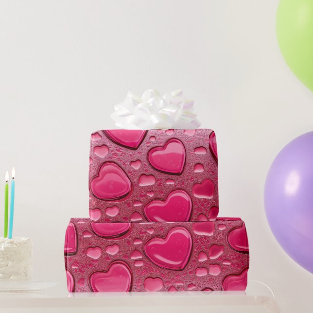 Pretty Pink Heart-Shaped Water Droplets Gift Wrap (Party Gifts)