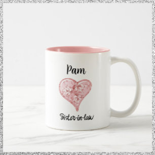Pretty Pink Hearts Flowers Sister In Law  Two-Tone Coffee Mug