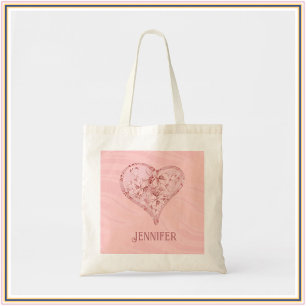 Pretty Pink Hearts & Flowers Tote Bag