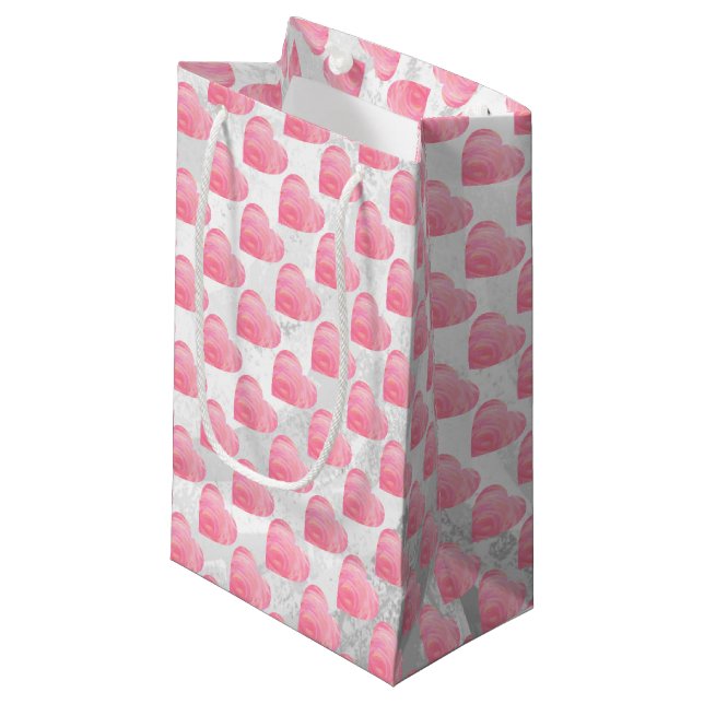 Pretty Pink Hearts Pattern Small Gift Bag (Front Angled)