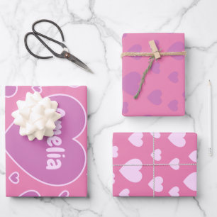 Pretty Pink Hearts set of 3  Wrapping Paper Sheet
