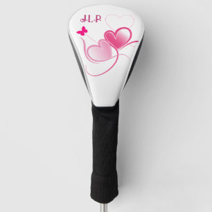 Pretty Pink Hearts With Butterfly Golf Head Cover