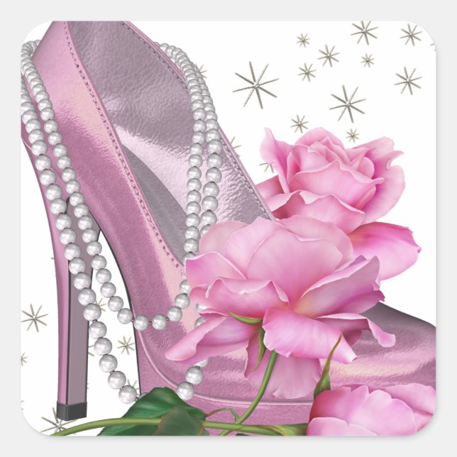 Pretty Pink Hi Heel Rose Square Sticker (Front)