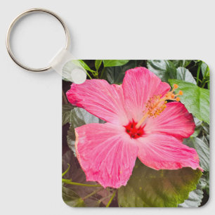 Pretty Pink Hibiscus Key Ring