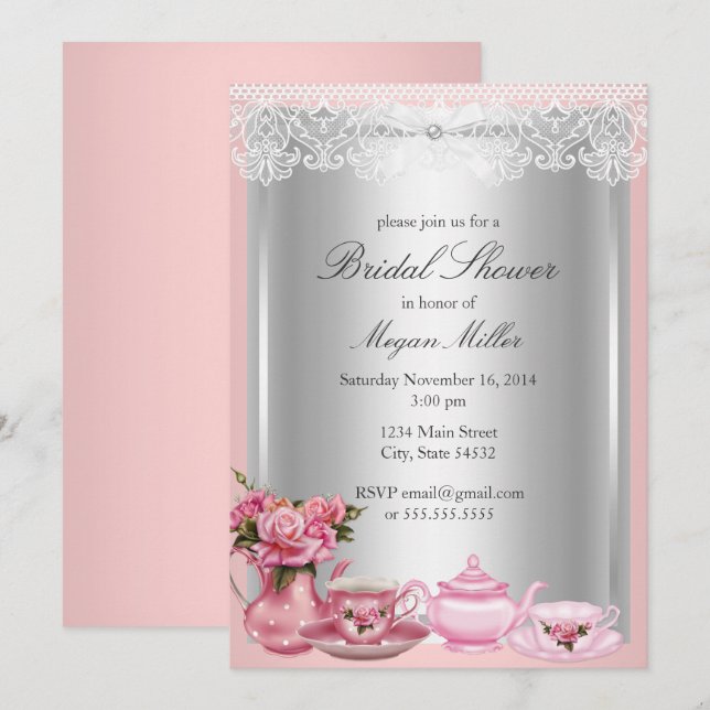 Pretty Pink High Tea Bridal Shower Invitation (Front/Back)
