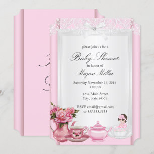 Pretty Pink High Tea Girl Baby Shower Invitation