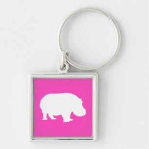 Pretty Pink Hippo Silhouette Key Ring