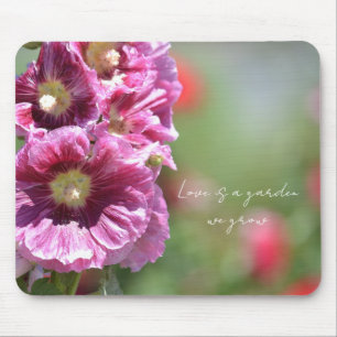 Pretty Pink Hollyhock Flowers Photography Mouse Mat