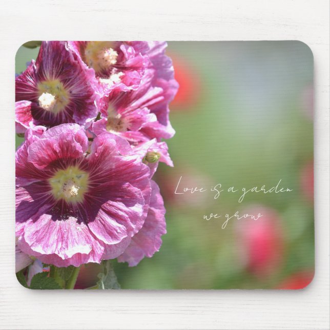 Pretty Pink Hollyhock Flowers Photography   Mouse Mat (Front)