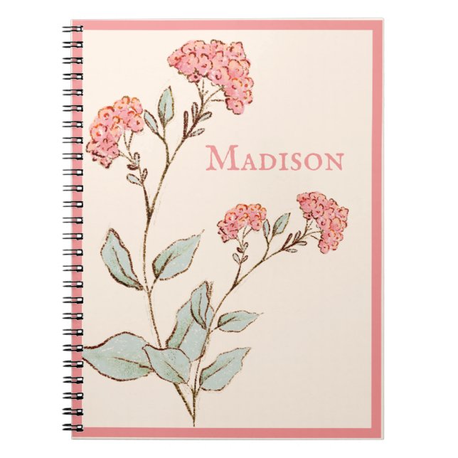 Pretty Pink Hydrangea Floral Personalised Name Notebook (Front)