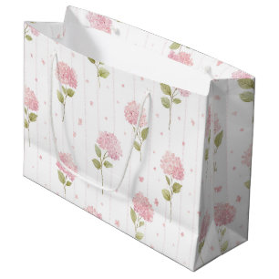 Pretty Pink Hydrangea Flowers Bridal Shower Large Gift Bag