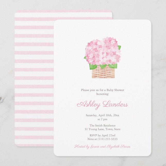 Pretty Pink Hydrangea Girl Baby Shower Invitation (Front/Back)