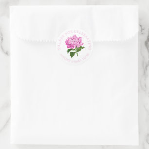Pretty Pink Hydrangea Thank You Favour Classic Round Sticker