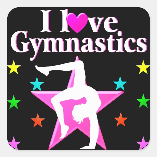 PRETTY PINK I LOVE GYMNASTICS DESIGN SQUARE STICKER (Front)