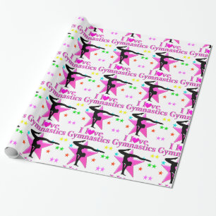 PRETTY PINK I LOVE GYMNASTICS DESIGN WRAPPING PAPER