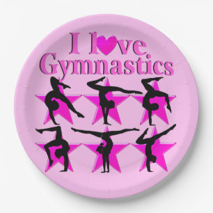 PRETTY PINK I LOVE GYMNASTICS PAPER PLATES