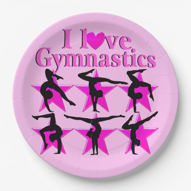 PRETTY PINK I LOVE GYMNASTICS PAPER PLATES (Front)