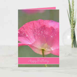 Pretty Pink Iceland Poppy Flower Sparkle Birthday Card
