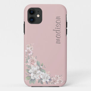 Pretty Pink & Ivory Roses Floral iPhone 11 Case