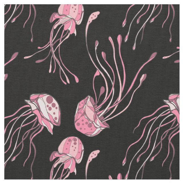 Pretty Pink Jellyfish Fabric (Close Up)