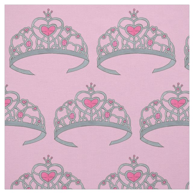 Pretty Pink Jewel Princess Tiara Crown Royalty Gem Fabric (Swatch)