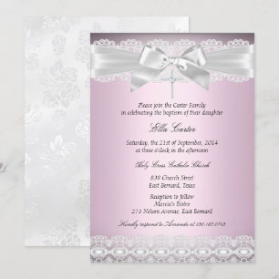 Pretty Pink Lace & Cross Baptism Invite