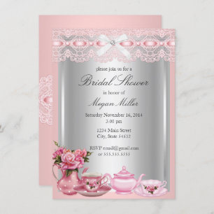 Pretty Pink lace High Tea Bridal Shower Invitation