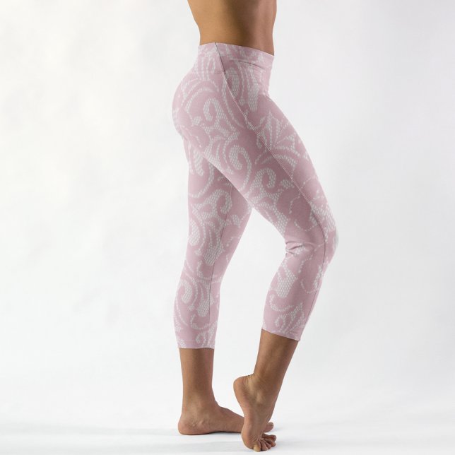 Pretty Pink Lace Look Delicate Capri Leggings (Creator Uploaded)
