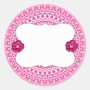 Pretty Pink Lacy Flower Blank Label Stickers