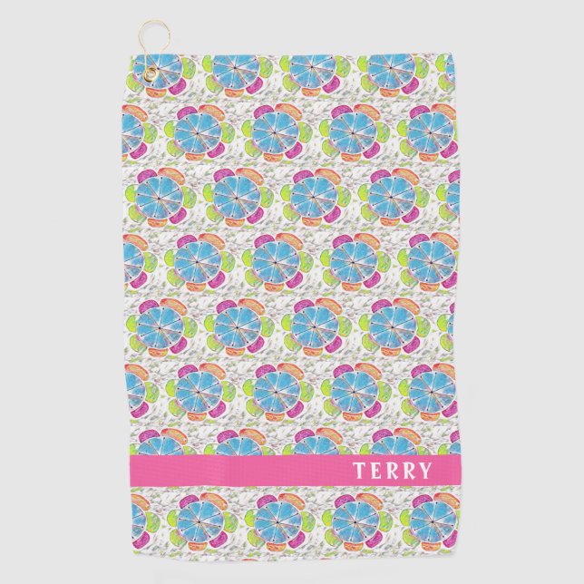 Pretty Pink Ladies Personalised Golf Towel (Front)