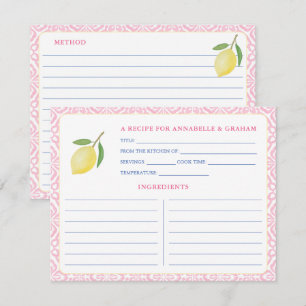 Pretty Pink Lemons Bridal Shower Recipe Card